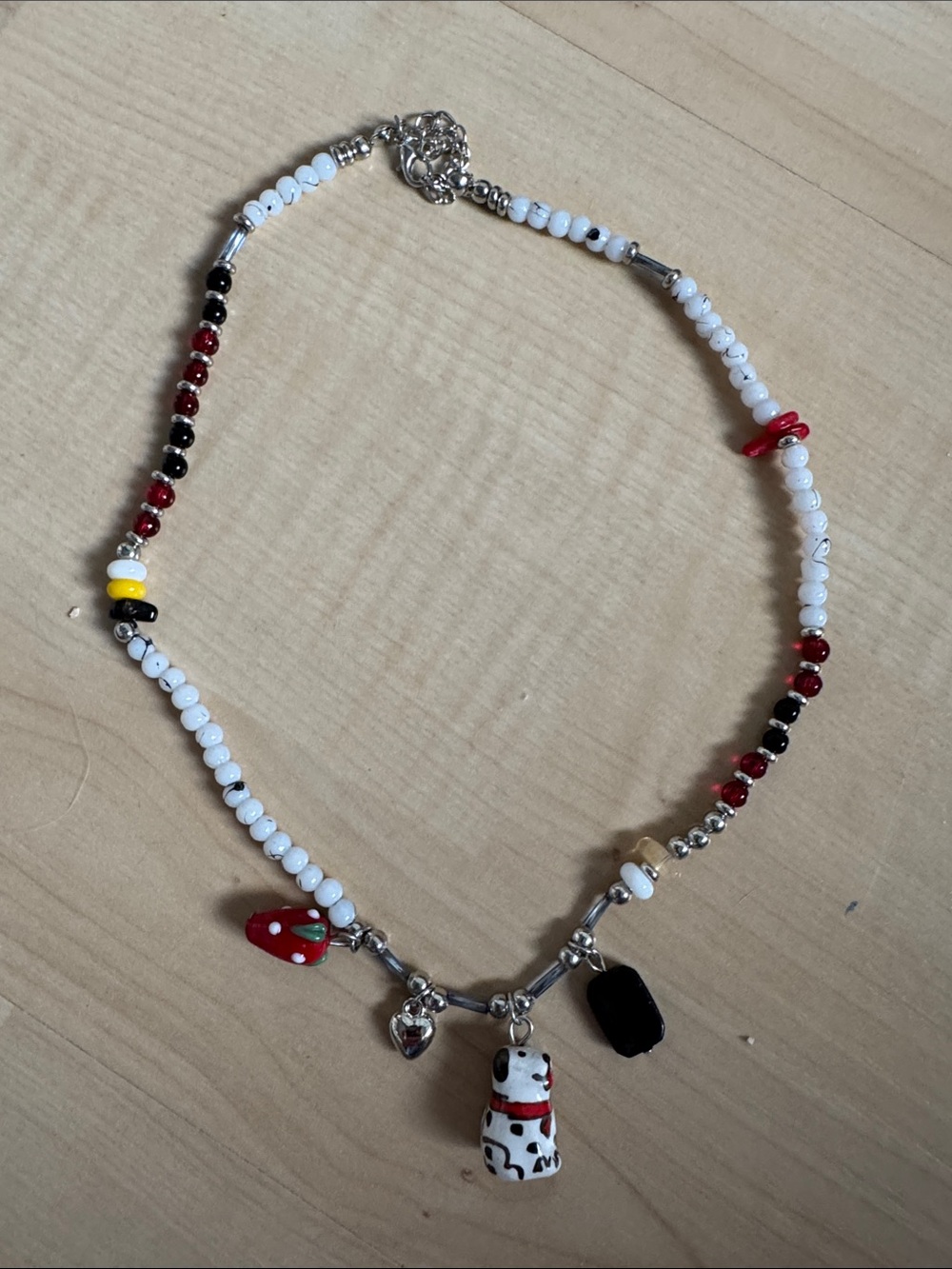 Kids White Beaded Dog Charm Necklace